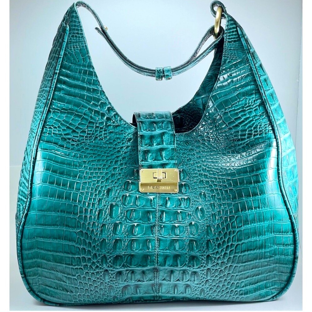 Brahmin Melbourne Collection Maggie Bucket Handbag Green Crocodile Leather